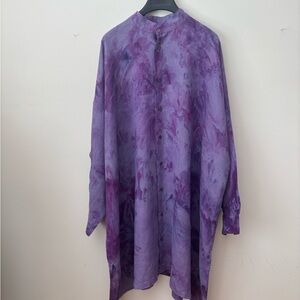 Eskandar Purple Lightweight Shirt Jacket with Tie-Dye Effect